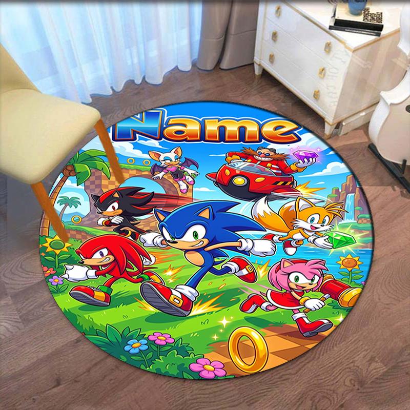 Custom Name Sonic Printed Round Rug Carpet Chair Rug Area Rug Entryway Doormats,for Office Chair Living Room Bedroom Kitchen Room.
