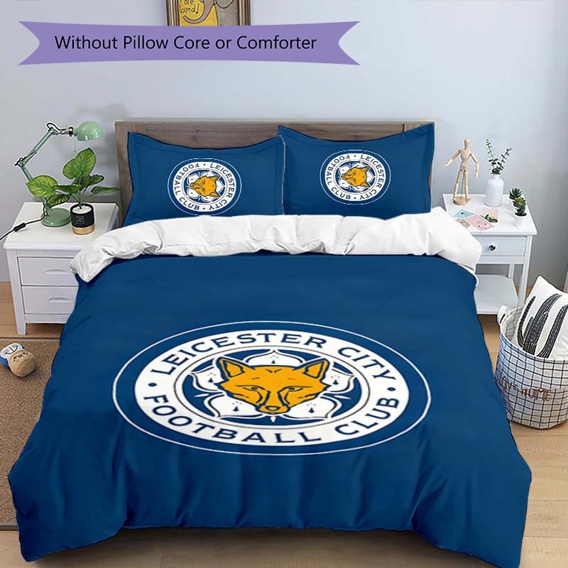 3pcs Leicester City FC Design Cover Set - HD Printed Bedding with 1 Cover and 2 Pillowcases - Perfect for Home and Dorm Decor
