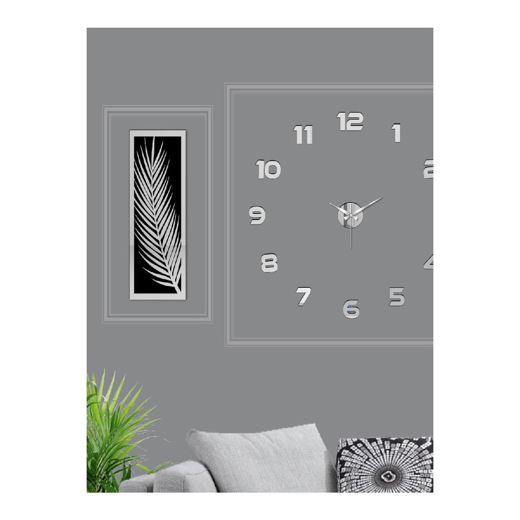 3-teiliges Wanduhren-Set, verspiegelte Palmblätter aus Acryl-Plexiglas und römisches R. Uhr