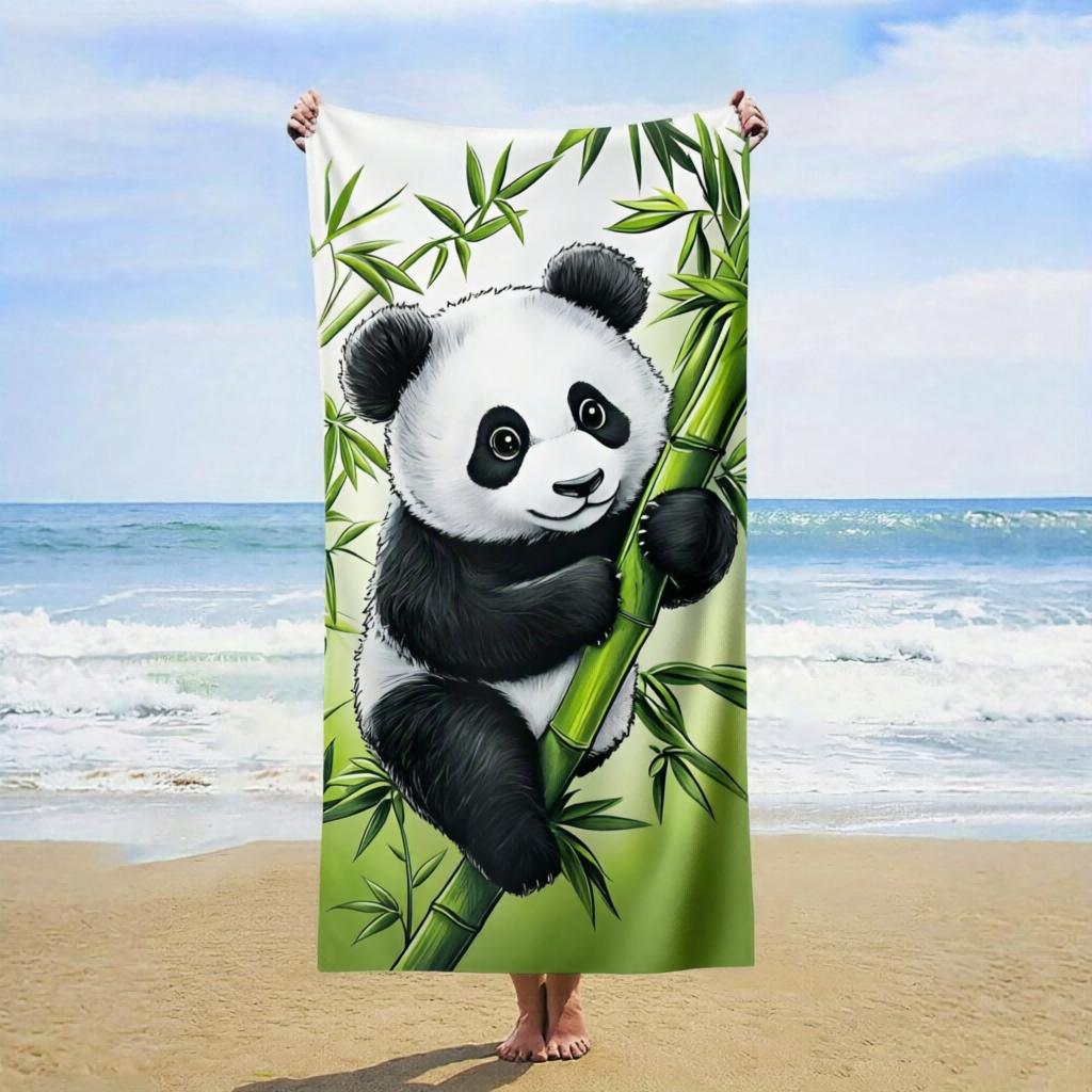 1pc Cute Panda Hugging Beach Towel, Quick-Dry Absorbent Soft Towel, multipurpose for beach, pool, bath, yoga and camping 40X60CM