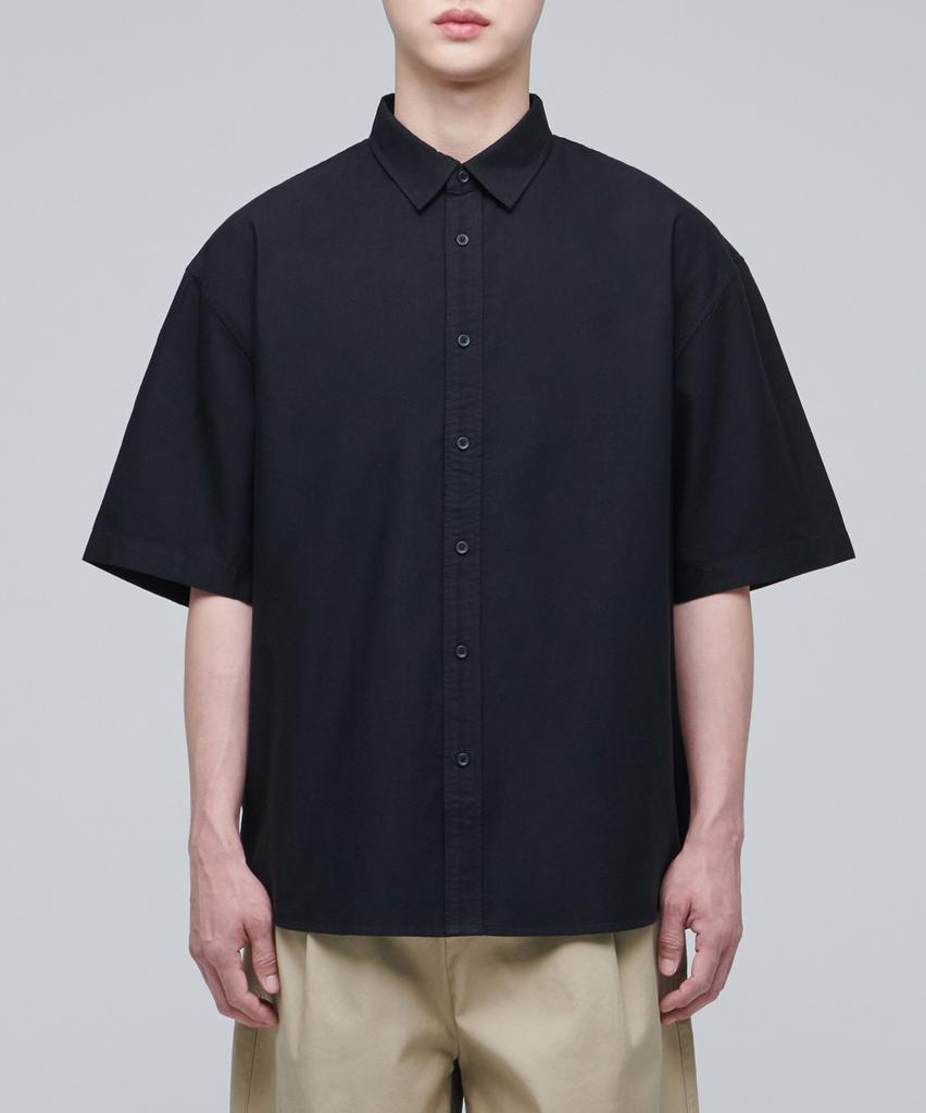 MUSINSA STANDARD Oversized Oxford Short Sleeve Shirt [Black]