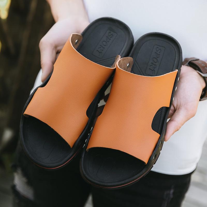 fashion Made Brand Men Sandals Slip-on Pu Leather Beach Mens Slippers Platform Black Male Sandals Rubber Shoes Drop Shipping 22iop