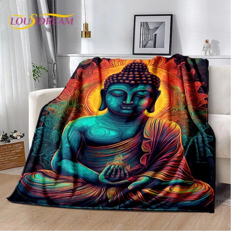 HD Buddha Buddhismus Víra Meditující Náboženství Sakyamuni Bodhisattva Modlitební deka Měkká deka pro domácí postele Pohovka Kid
