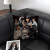 A-Ateez Kpop Style Cushion Cover Natural Linen Organic Fabric Double-Sided Printing Sofa Home Decor Gift Pillow Case