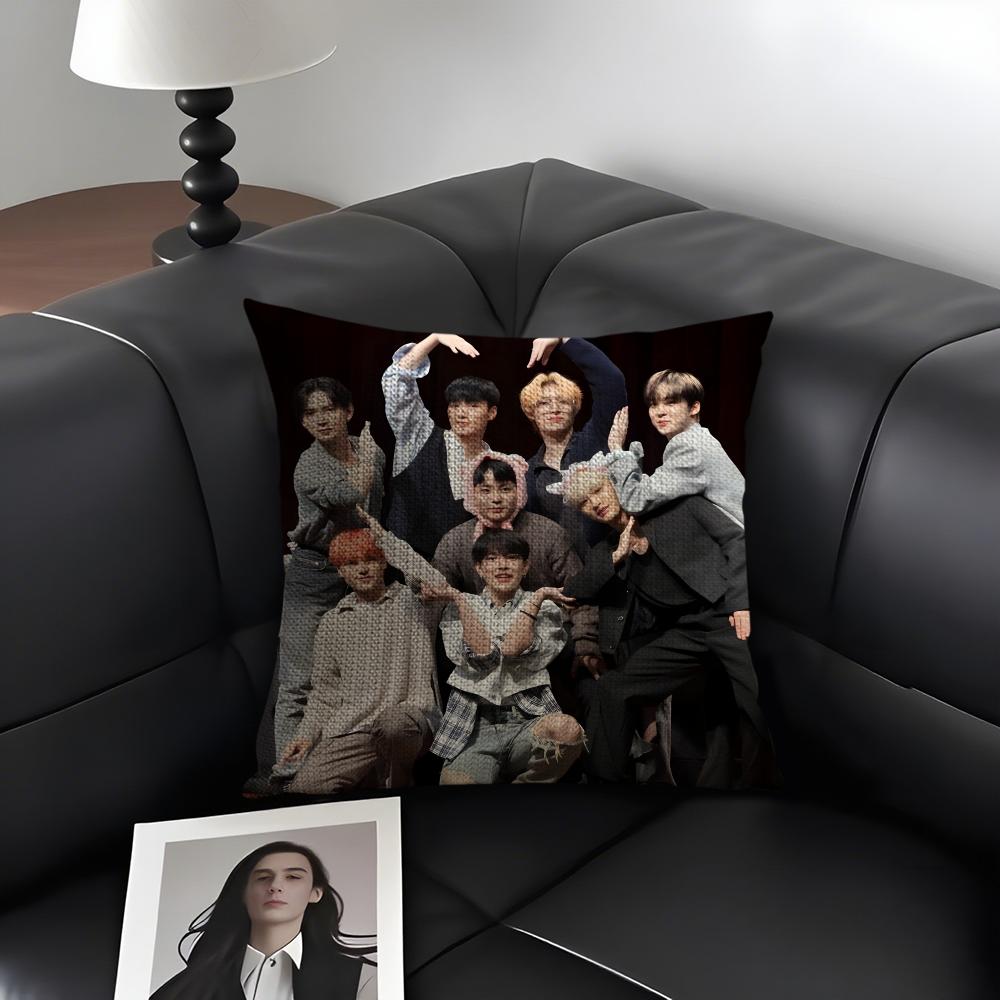 A-Ateez Kpop Style Cushion Cover Natural Linen Organic Fabric Double-Sided Printing Sofa Home Decor Gift Pillow Case