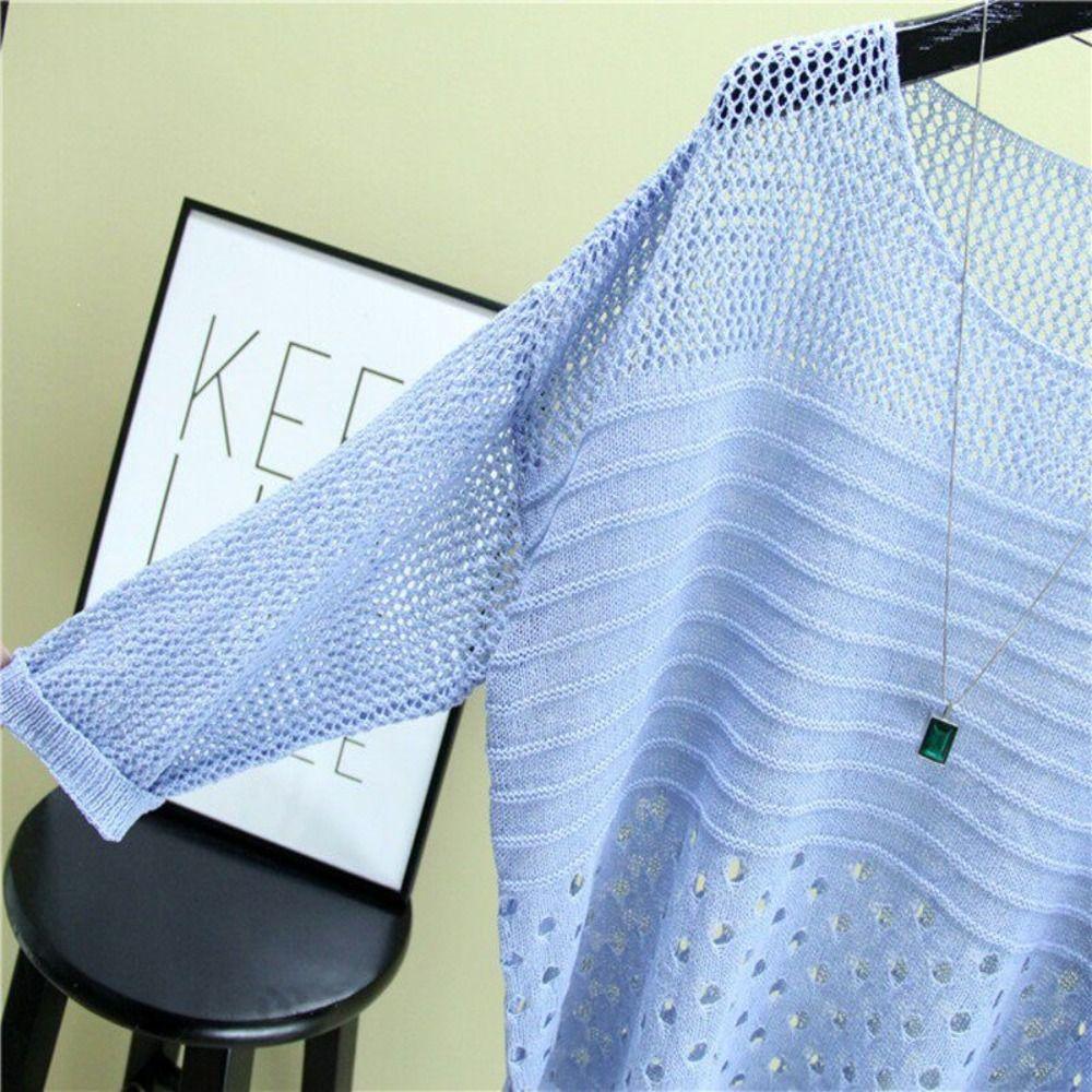 Ausgestrickter Pullover mit Lochmuster Rundhals Ausgestricktes Oberteil Mode Strand Überwurf Strandurlaub