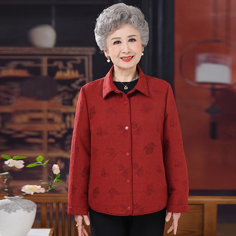 

Red Lapel Button Cardigan for Middle-Aged and Elderly Women - Zodiac Year Festive Coat for Spring and Autumn 2XL [115-130 lbs]