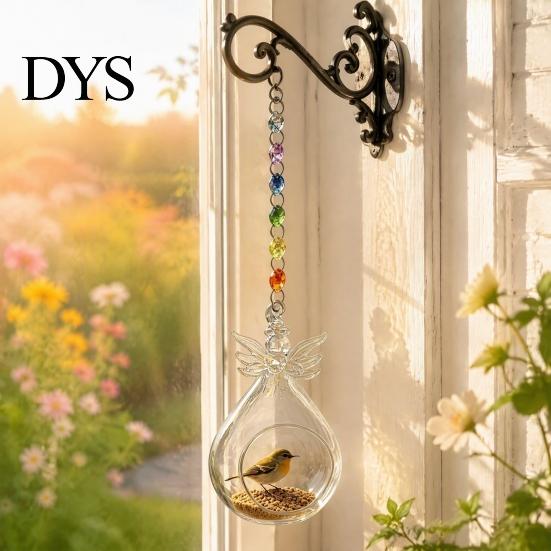 Decorative Hanging Bird Station Glass Angel Feeder, Outdoor Wild Accessory for Yard Feeder Small Birds, Garden Porch Decor
