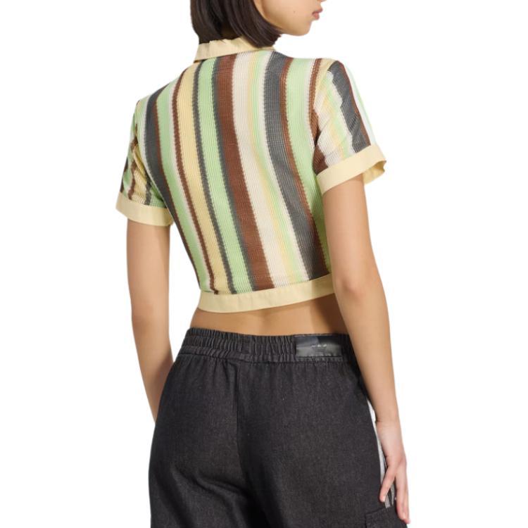 Adidas Originals Striped Single-Breasted Short Sleeve T-Shirt Women tops KY8141