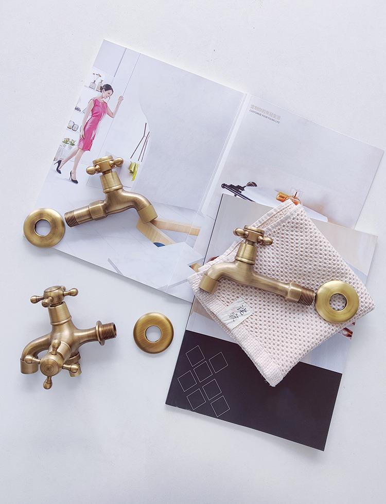 Grifo para Fregadero de Mopa de Estilo Europeo de Doble Uso con Rociador de Apertura Rápida - Agua Fría Única, Uno Entra Dos Salen