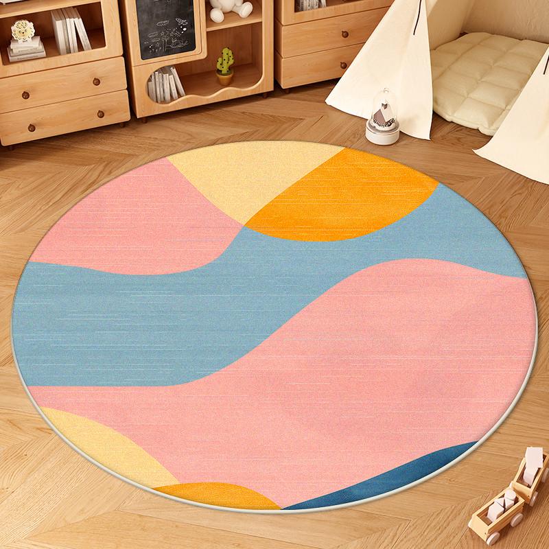 Round Abstract Living Room Carpet Modern Light Luxury Decoration Antiskid Rug Lounge Bedroom Fluffy Plush Floor Mats Washable