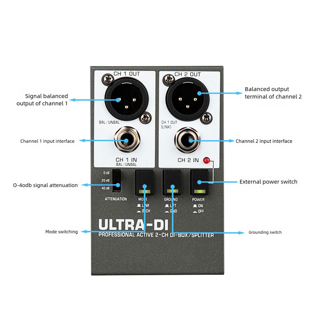 Professional Stereo DI Box Active Design Metal Housing Guitar Bass Keyboards Signal Optimizers