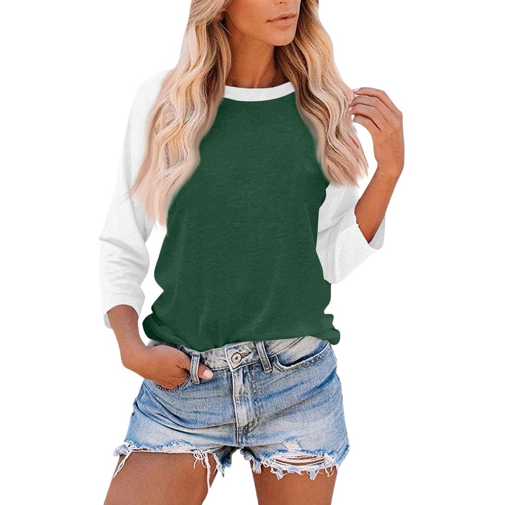 Damen Casual Fashion Loose Color Matching Dreiviertelärmel Stitching T-Shirt Top