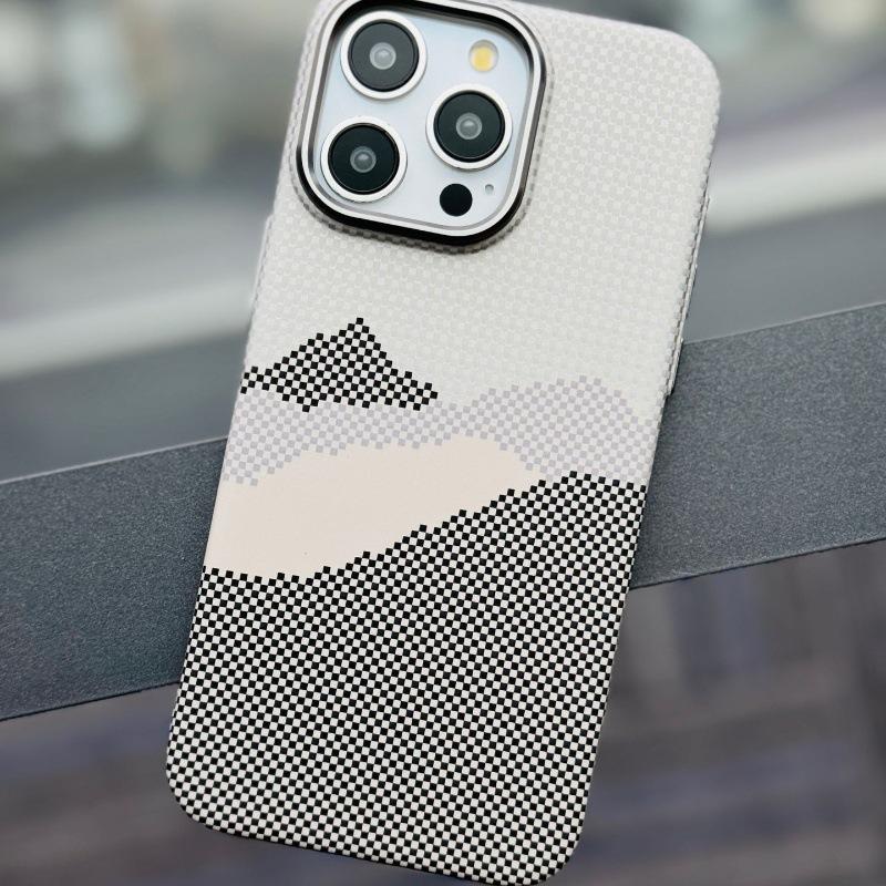 Applicable To Apple 16promax Kevlar Texture Mobile Phone Case iPhone15 Metal Frame 14 Anti-drop Protective Case