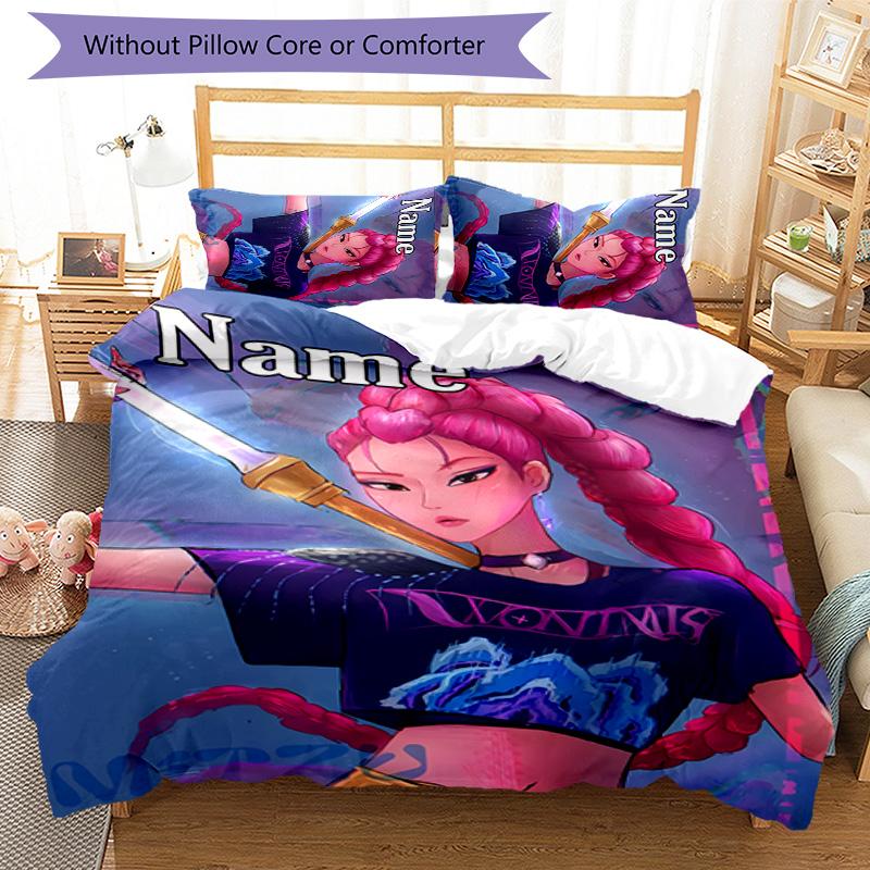 3pcs KPop Demon Hunters21 Cover Set - Personalized Name, HD Printed Bedding with 1 Cover and 2 Pillowcases - Perfect for Home Decor, Easy Care