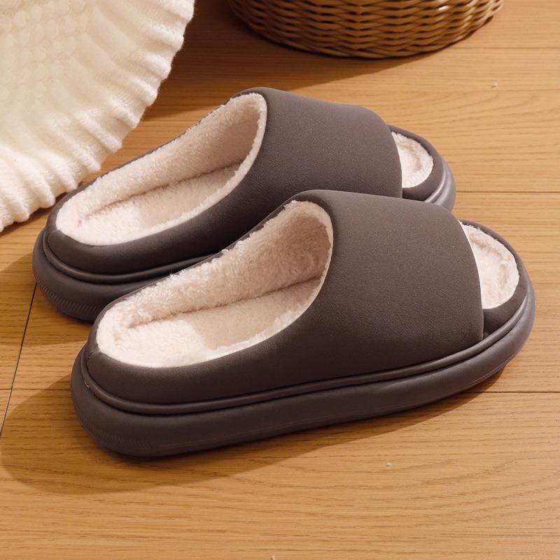 New seamless open-toe cotton slippers indoor home warm and fleece non-slip casual plush cotton slippers