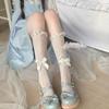 Japanese-Style Lace Ruffle Calf Socks for Women | JK Sweet Bowknot Knee-High Tie-Up Socks