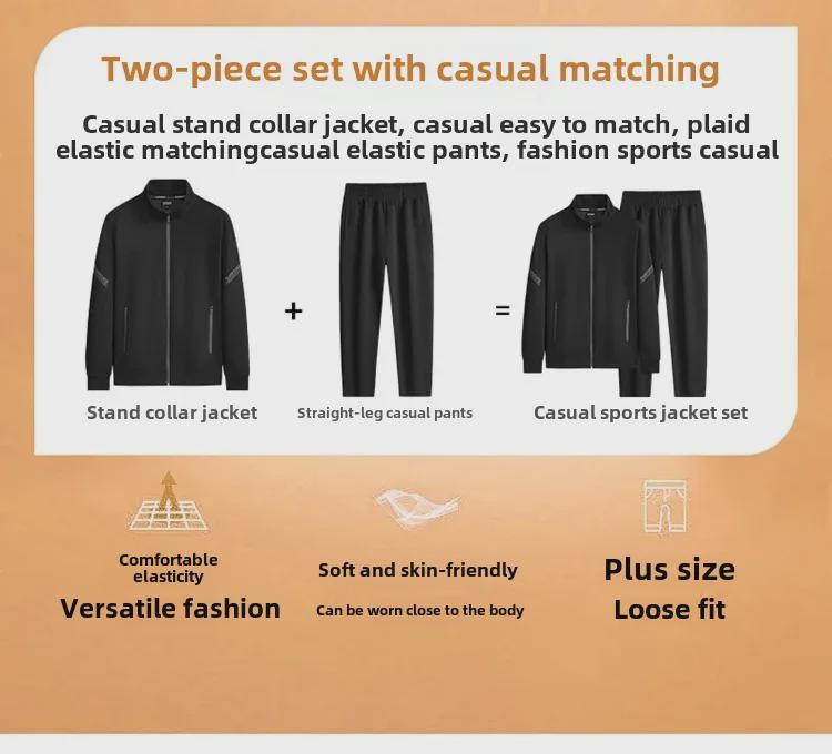 Men's Plus Size Stand Collar Cardigan Sports Suit - Autumn 2023 Casual Fitness Two-Piece Set