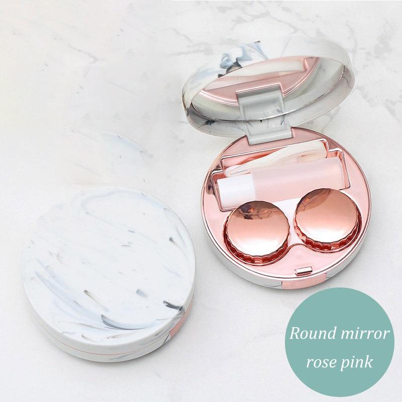 Marble Pattern Contact Lens Box Round High-end Color Contact Lens Care Water Box Color Contact Len Double Box Storage Mirror Box