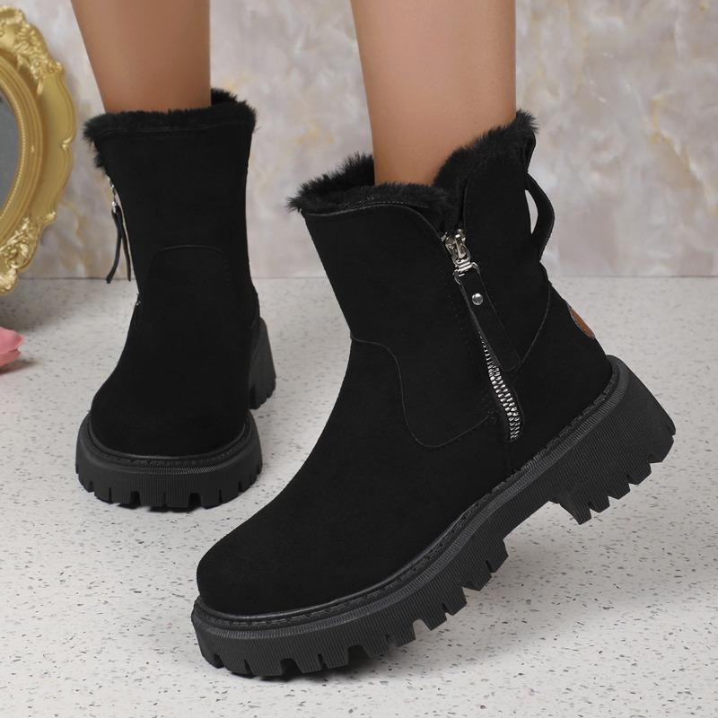 Medium Tube Plus Size Snow Boots Women's Winter New Medium Tube Piled Thickened Warm Side Zipper Cotton Boots Wish