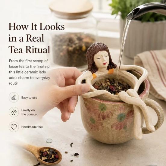 Artistic Tea Infuser for Home Bathing Girl Loose Leaf Tea, Fine Mesh Strainer, Creative Resin Residue Free Strainer Sitting Figure Filter Cups
