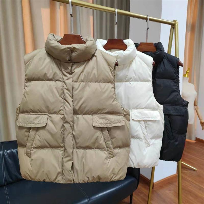Down jacket vest women's new single-breasted outer wear stand-up collar down vest sleeveless white duck down vest