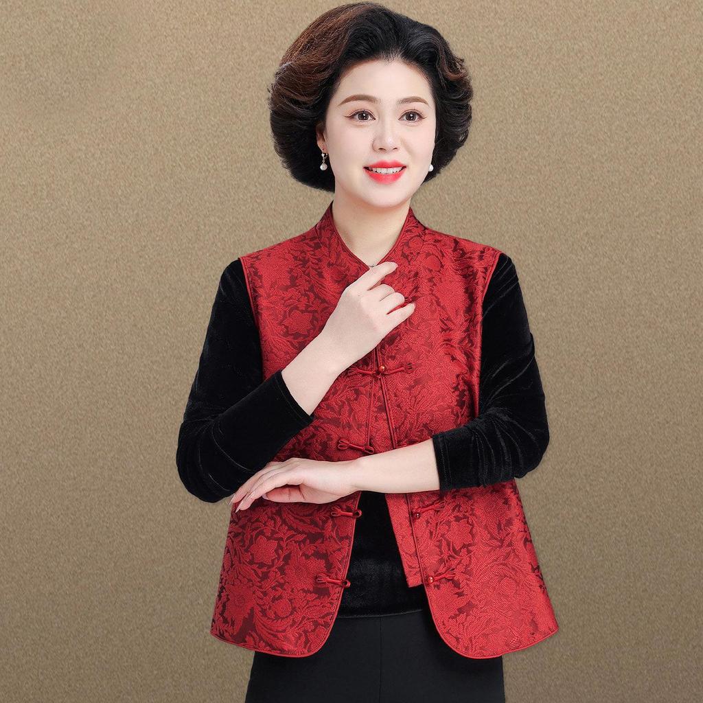 Elegant Red Spring Cardigan Vest for Middle-Aged Women