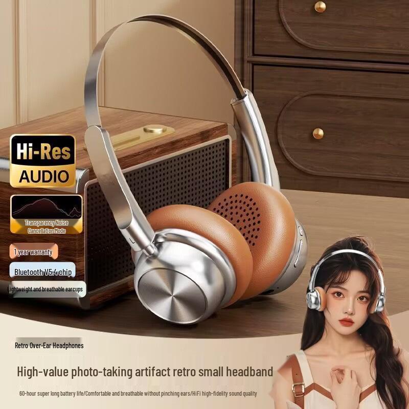 2025 Berlin Sound CR-20 Retro Over-Ear Wireless Bluetooth Noise-Cancelling Headphones with Long Battery Life