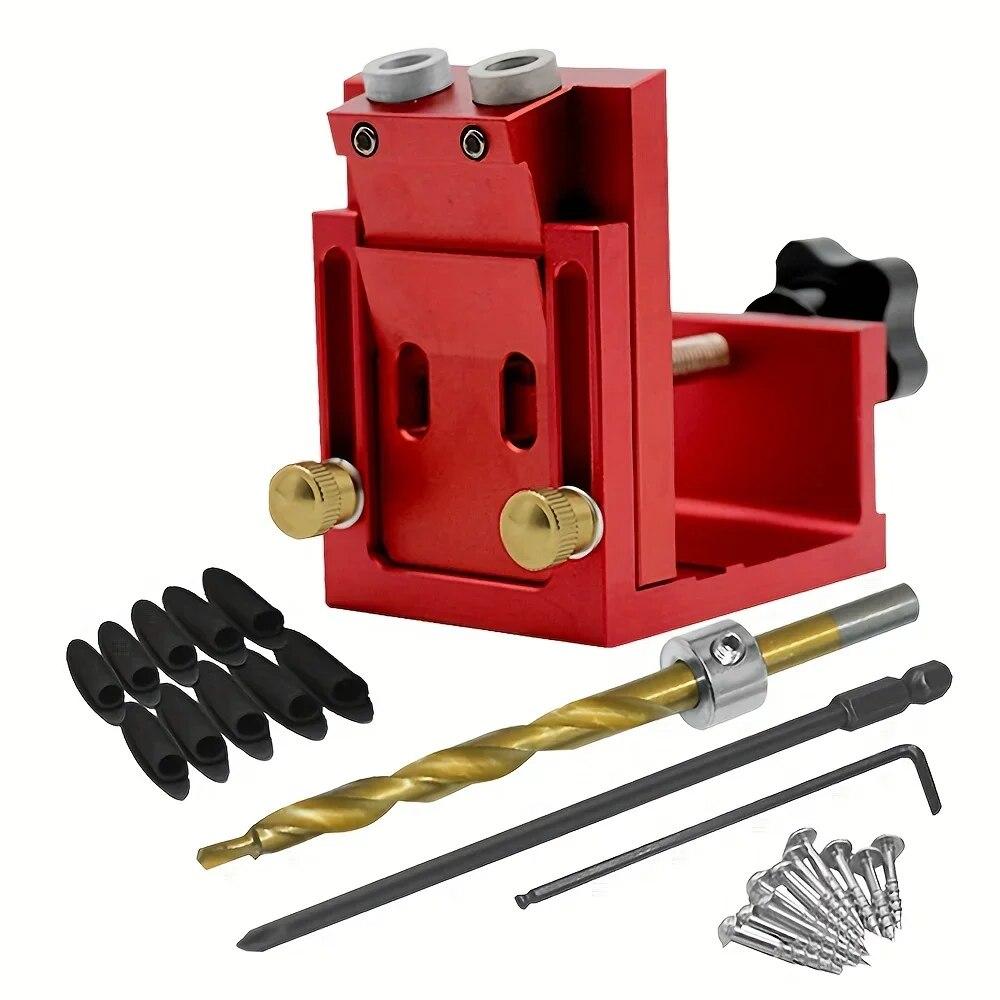 Adjustable Pocket Hole Jig Kit 9mm Angle Drill Guide Woodworking Tool Hole Puncher Locator Jig Drill Bit Carpentry Tools
