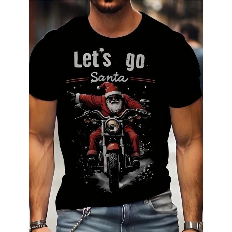 Świąteczny T-shirt z nadrukiem 3D Świętego Mikołaja dla mężczyzn, casualowy T-shirt z krótkim rękawem, modny top z okrągłym dekoltem, prezent na Nowy Rok, T-shirt oversize