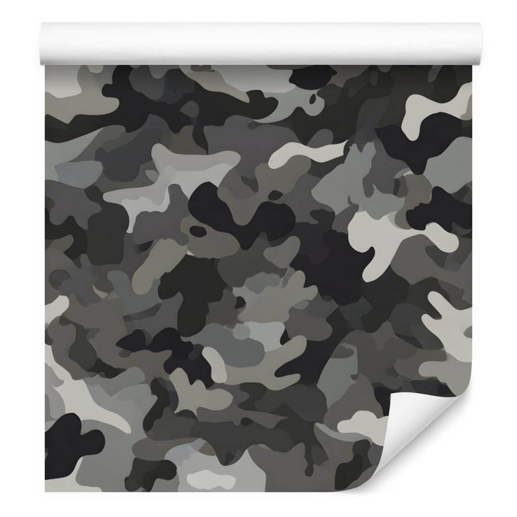 Military Camouflage Wallpaper Graphite, Gray and Light Gray 50x1000