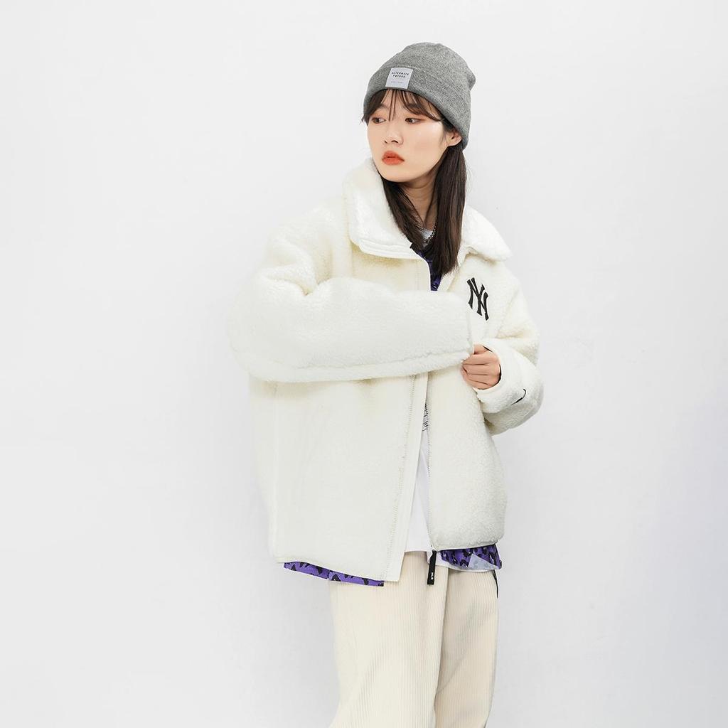 MLB Velvet Jackets Unisex Ivory White Lapel Thickened (Unisex) Velvet Jackets 3AJPF3016 50IVS