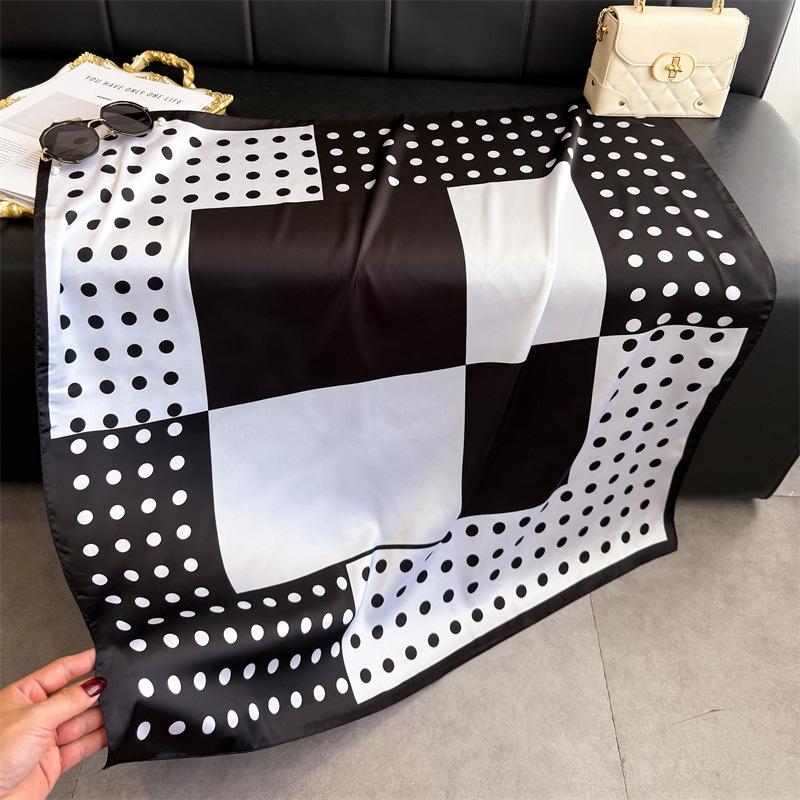 Simple Color Block Polka Dot Simulation Silk High-end Large Square Scarf Silk Scarf Printed Shawl Scarf Sunscreen Scarf Headscarf Scarf