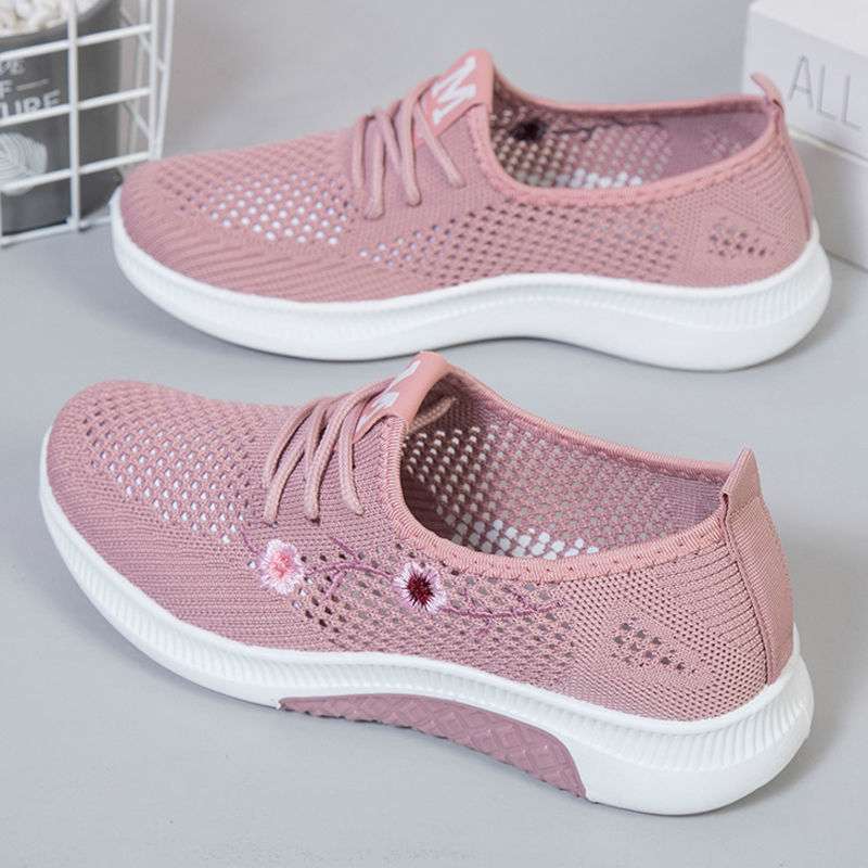 Summer Old North Cloth Shoes Women's Mesh Breathable Casual Shoes Soft Sole Non-slip Mesh Shoes Flat Sole One Pedal Mother Shoes