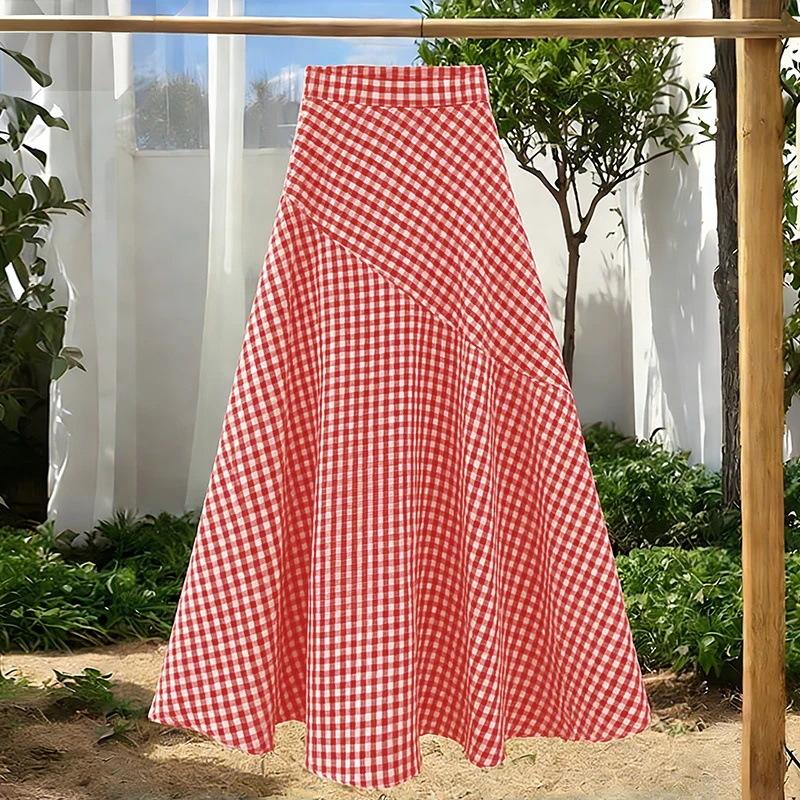 

New Season Spring-autumn Ladies Loose and Slimming Elasticated Mid-length Skirt with Wide Hem for Women 5XL червоний