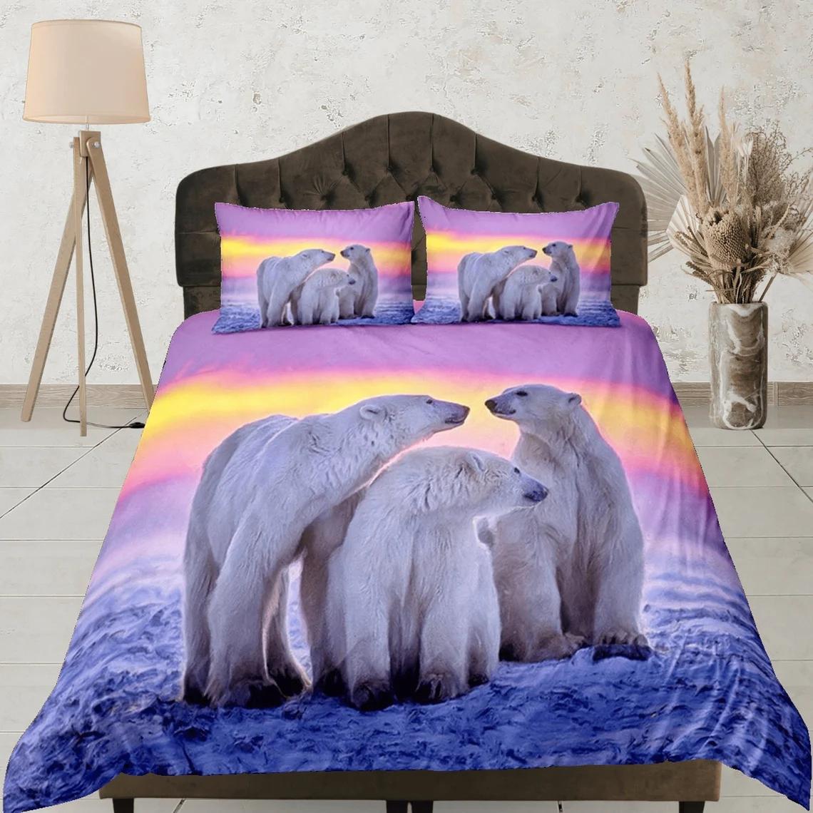 

Polar Bear Duvet Cover Twin Queen Cute Arctic Animal Bedding Set Microfiber Lovely Bear Comforter Cover For Children Boys Teens AU Single(140x210cm)
