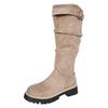 Women's Round Toe Flat Boots Plus Size Round Toe Solid Color Suede Square Heel Retro Knee High Boots Women Sexy Thigh High Boots