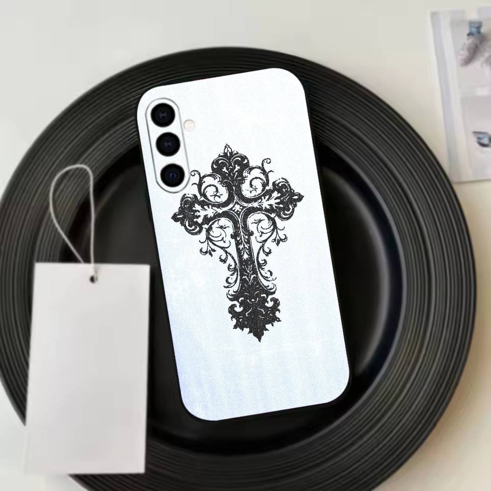 Gothic Cross Vine Transparent Phone Case For Samsung Galaxy A73,A72,A71,A70,A53,A52,A51,Others Soft Black Cover