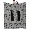 Trendy UltraCozy MultiUse Monogram Letter  Bow Blanket Soft Fluffy Decorative Couch Bed AllSeason Throw