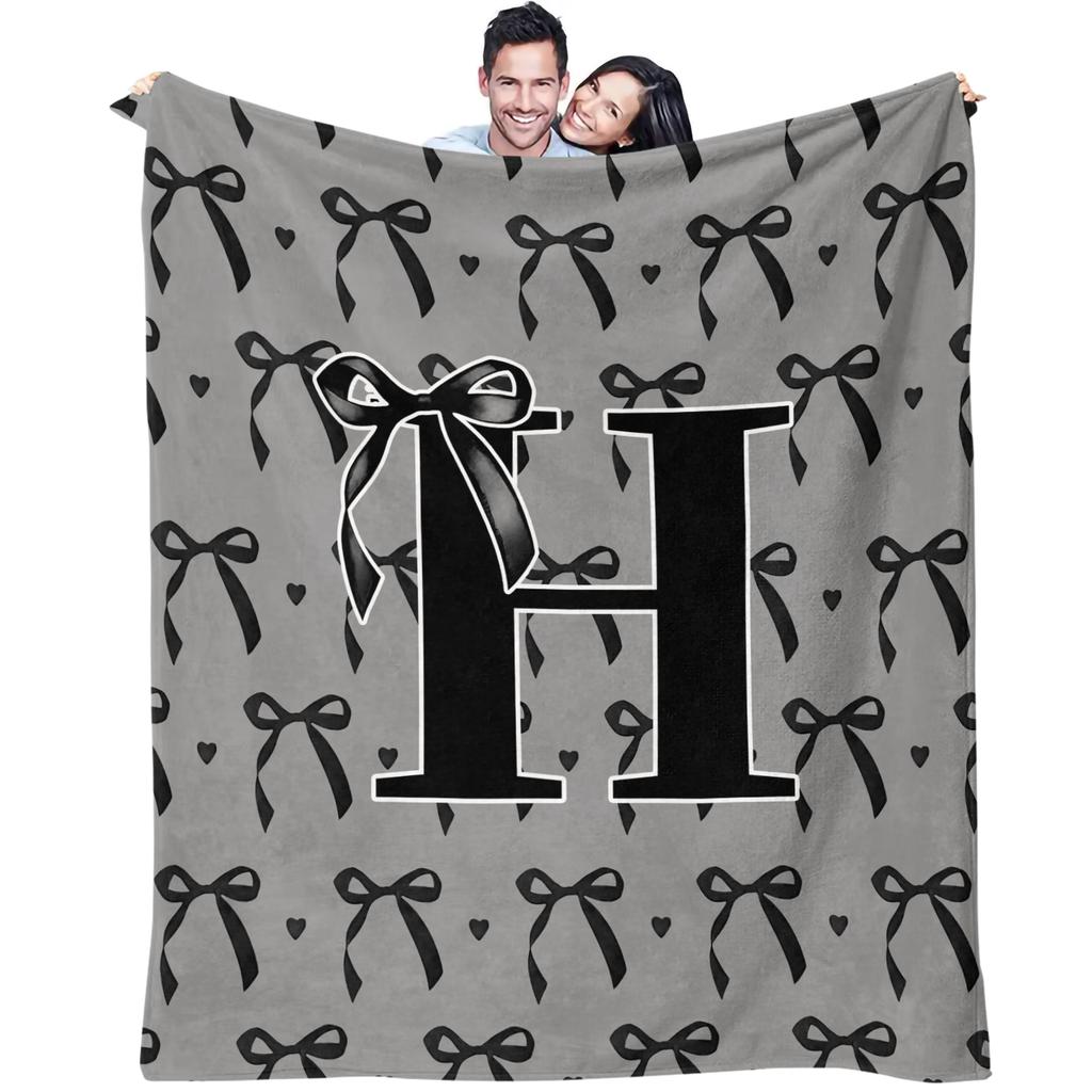 Trendy UltraCozy MultiUse Monogram Letter Bow Blanket Soft Fluffy Decorative Couch Bed AllSeason Throw