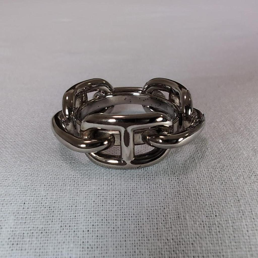 Used Hermes HERMES Scarf Ring Chaine d'Ancre Silver Carre Beautiful Condition 795