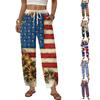 Women's Casual Straight Loose Wide Leg Drawstring Pants with Star Print for Everyday Comfortable Wear Holiday Outfits