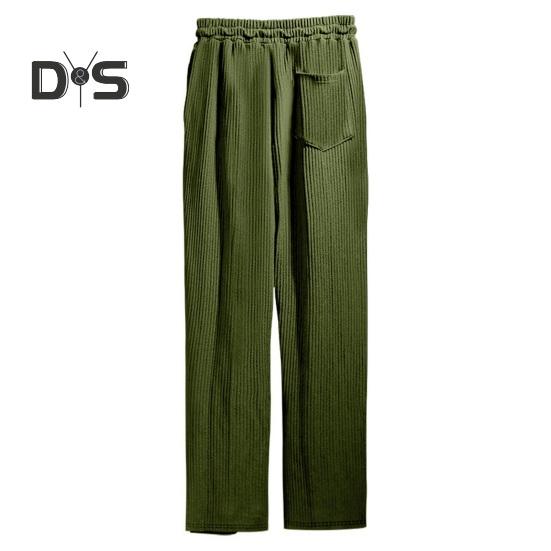 Men's Casual Wide-Leg Trousers Drawstring Waist Sweatpants with Side Pockets Straight Striped Loose Fit Trousers for Travel Outdoor Sports