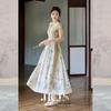 JK&JS Qingzhuxu Guofeng Tencel Linen Floral Cheongsam Dress