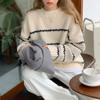 Autumn Winter Women Retro Sweater Casual Pullovers Basics Knitted Korean Loose Striped O-neck Long Sleeve Half High Neck Knitted Sweater