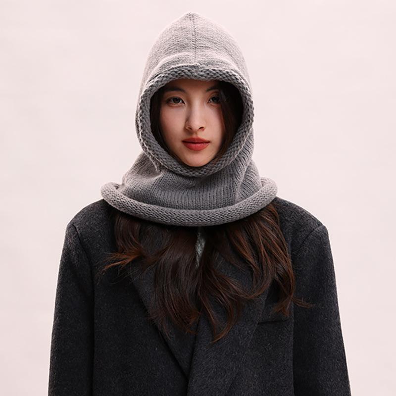 Curled Balaclava wool hat women's warm thickened hat scarf integrated pullover cycling windproof hat