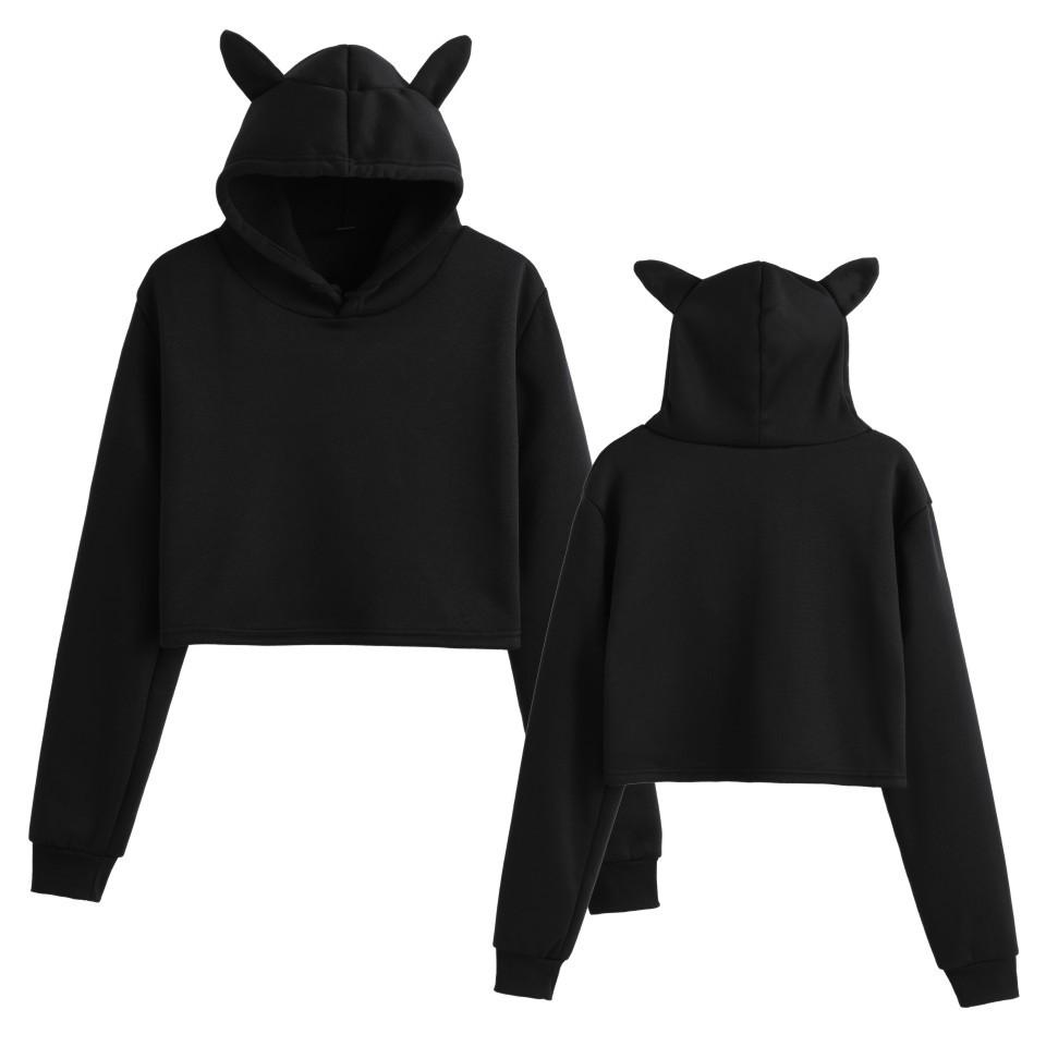 Katzenohren Crop Top Sexy Hoodie für Damen - Leere Version, Musterunterstützung