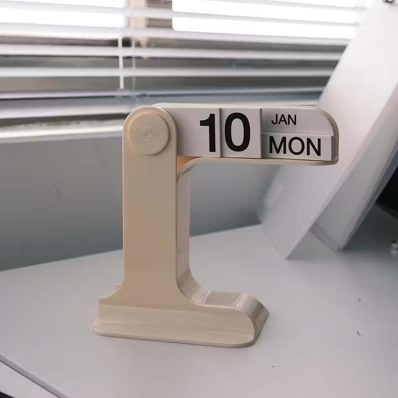 Moderner rotierender Schreibtischkalender Weiß & Schwarz Minimalistisches Design 2026 Planer mit Ein-Tasten-Bedienung Und drehbarer Basis