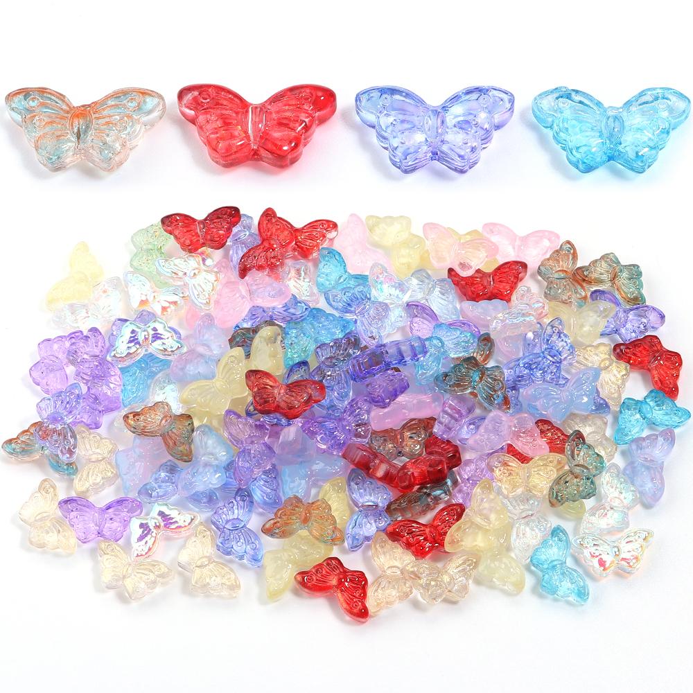 50pcs Butterfly Glass Beads 15x8mm Colorful Lampwork Loose Beads For Jewelry Making DIY Bracelets Necklace Keychain Accessories