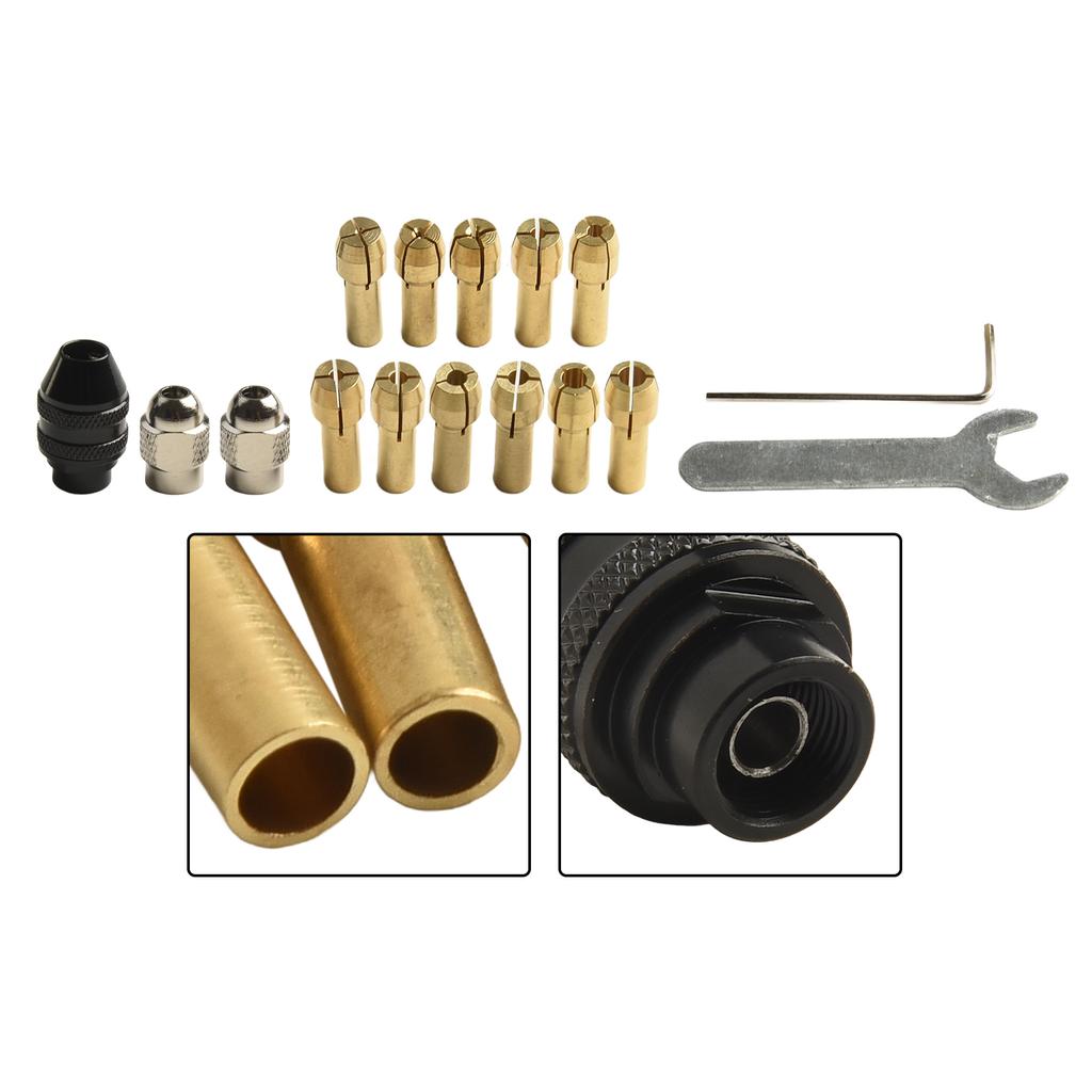 Replacement Chuck Brass Collet Kit 0.5mm To 3.2mm Sizes Quick-Change Keyless Strong Grip Design Versatile Collet Nut